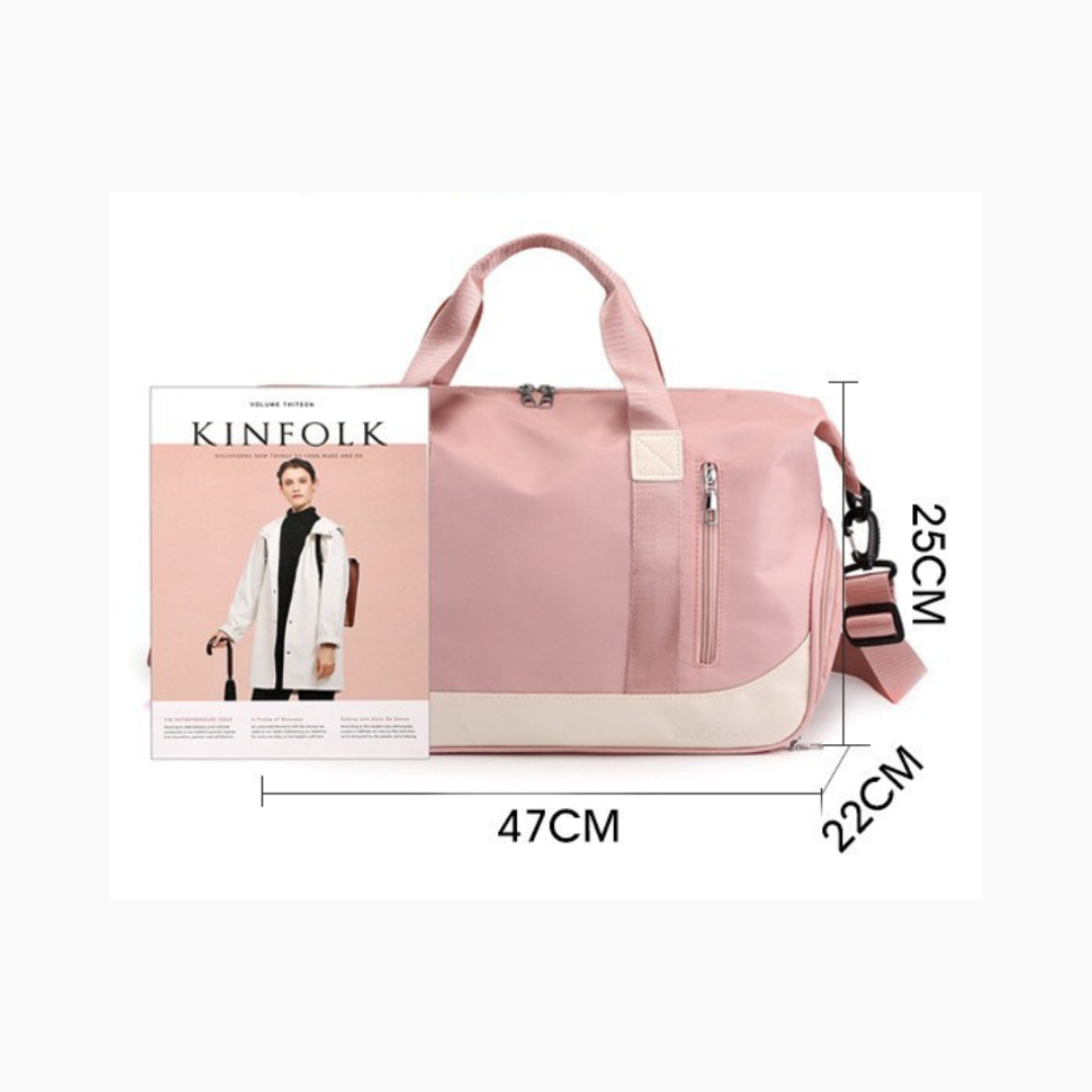 Bolso multifunción con compartimento para calzado mostrando medidas | Hola Mundo Uruguay