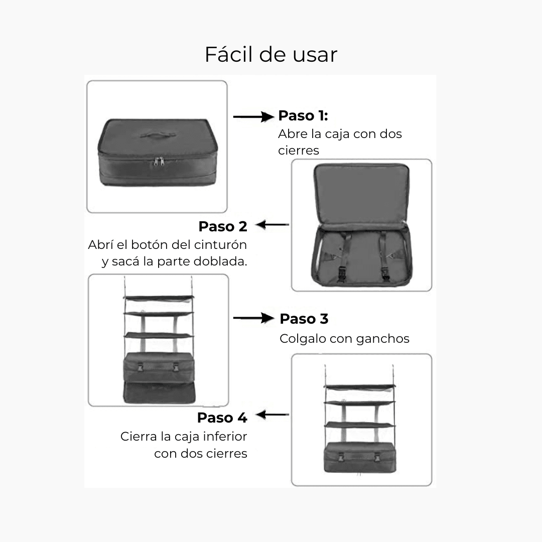 Organizador de Valija Plegable 3 Estantes Colgante - Hola mundo