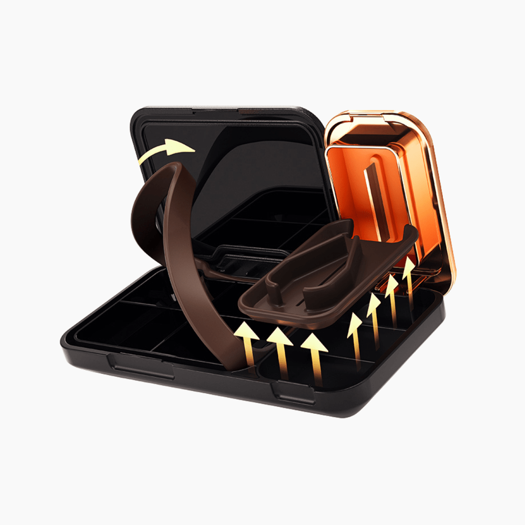 Pastillero con Cortador de Comprimidos - 4 compartimentos - Hola mundo